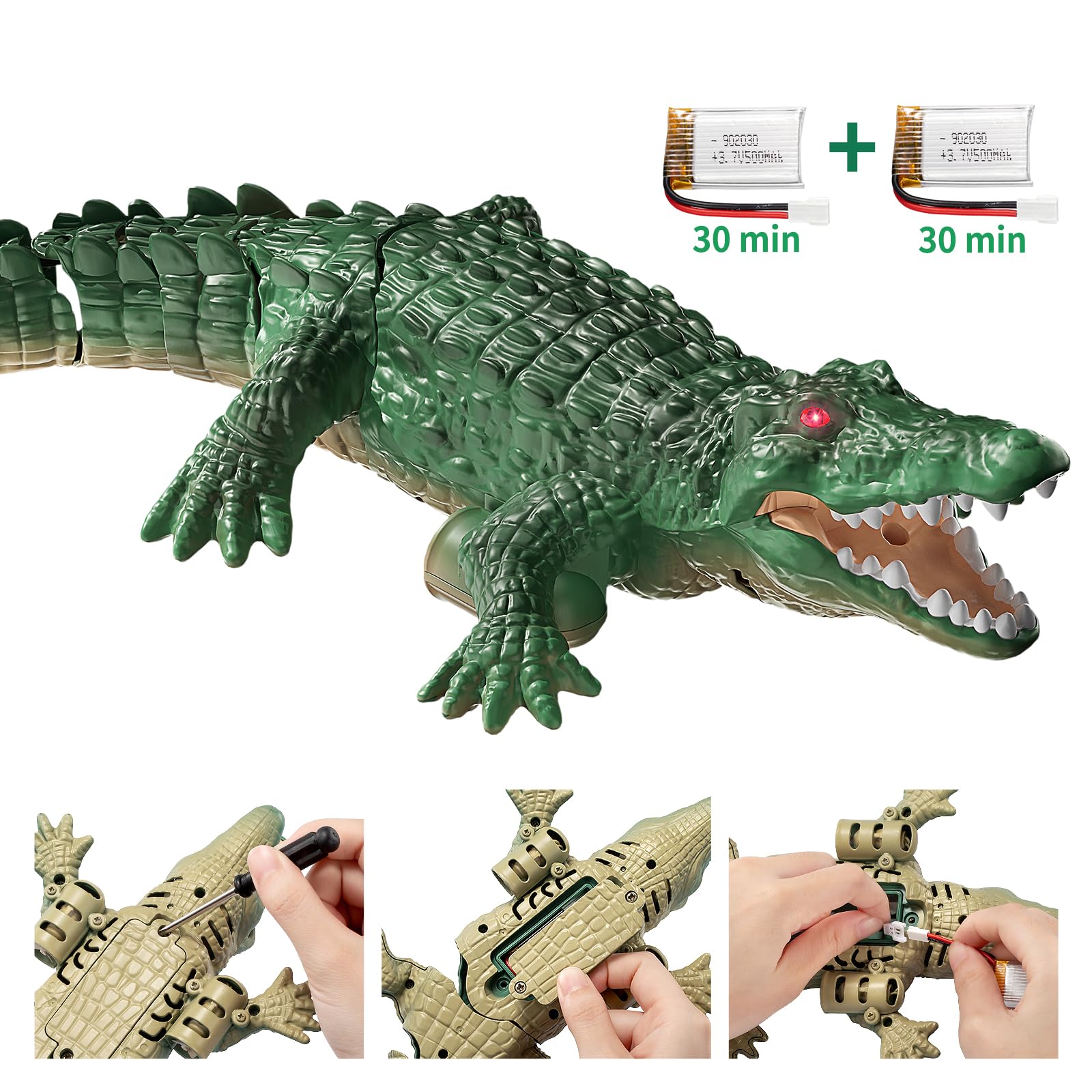 GearRoot - Juguete de cocodrilo con control remoto a escala 1:18, cocodrilo RC de alta simulación para piscina, baño, gran regalo, juguetes de cocodrilo para barco RC para niños y niñas de