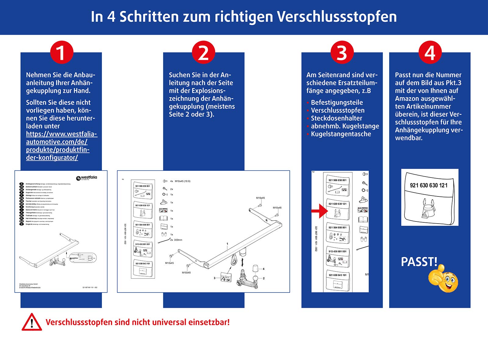 Westfalia-Automotive Westfalia 903078630121 sluitplug voor afneembare trekhaak (niet universeel inzetbaar) - bescherming tegen water en vuil bij niet-gebruik van de AHK