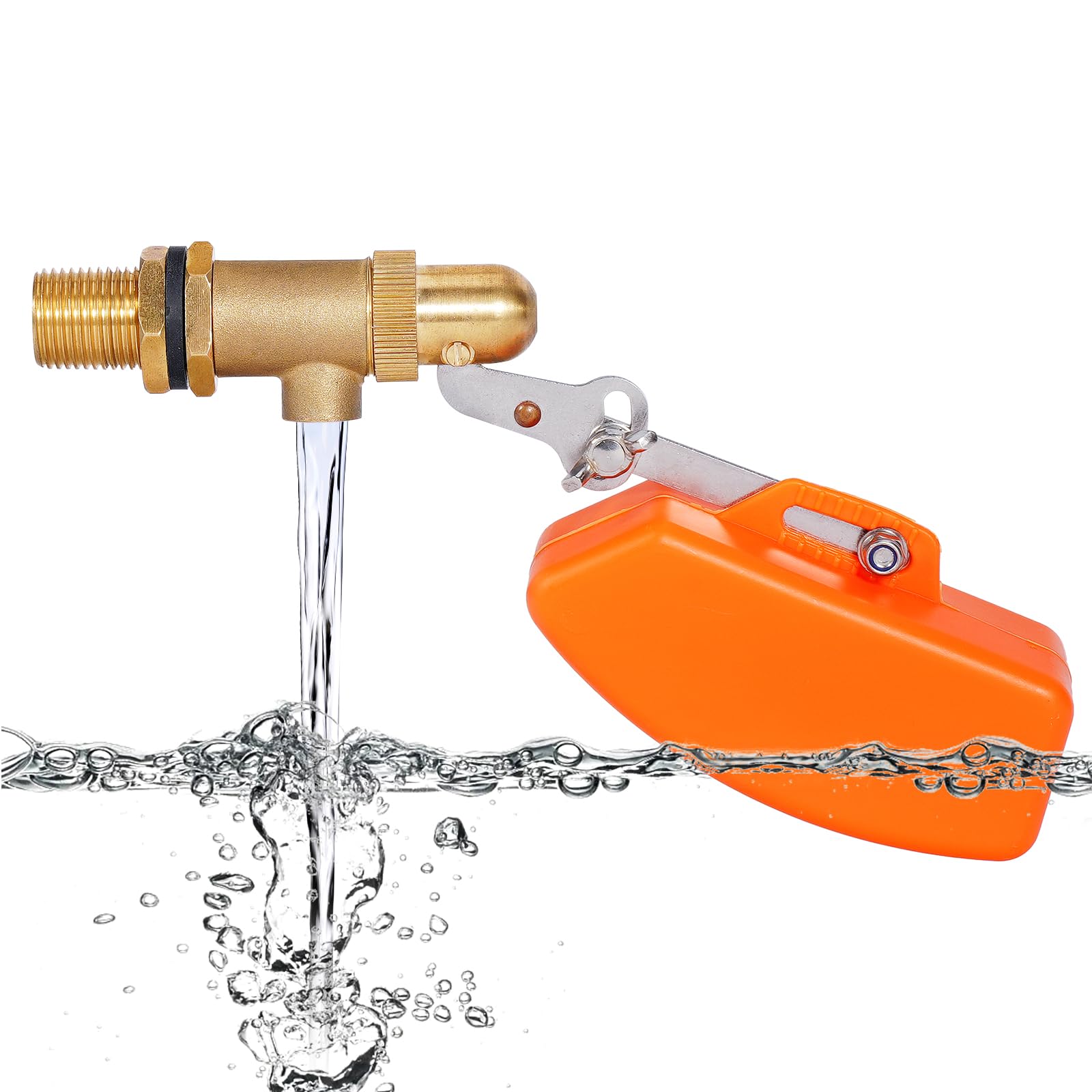 Robinet flotteur en laiton 1/2" - Robinet flotteur automatique pour réservoir d'eau, piscine, abreuvoir, flotteur orange en plastique - Interrupteur à flotteur