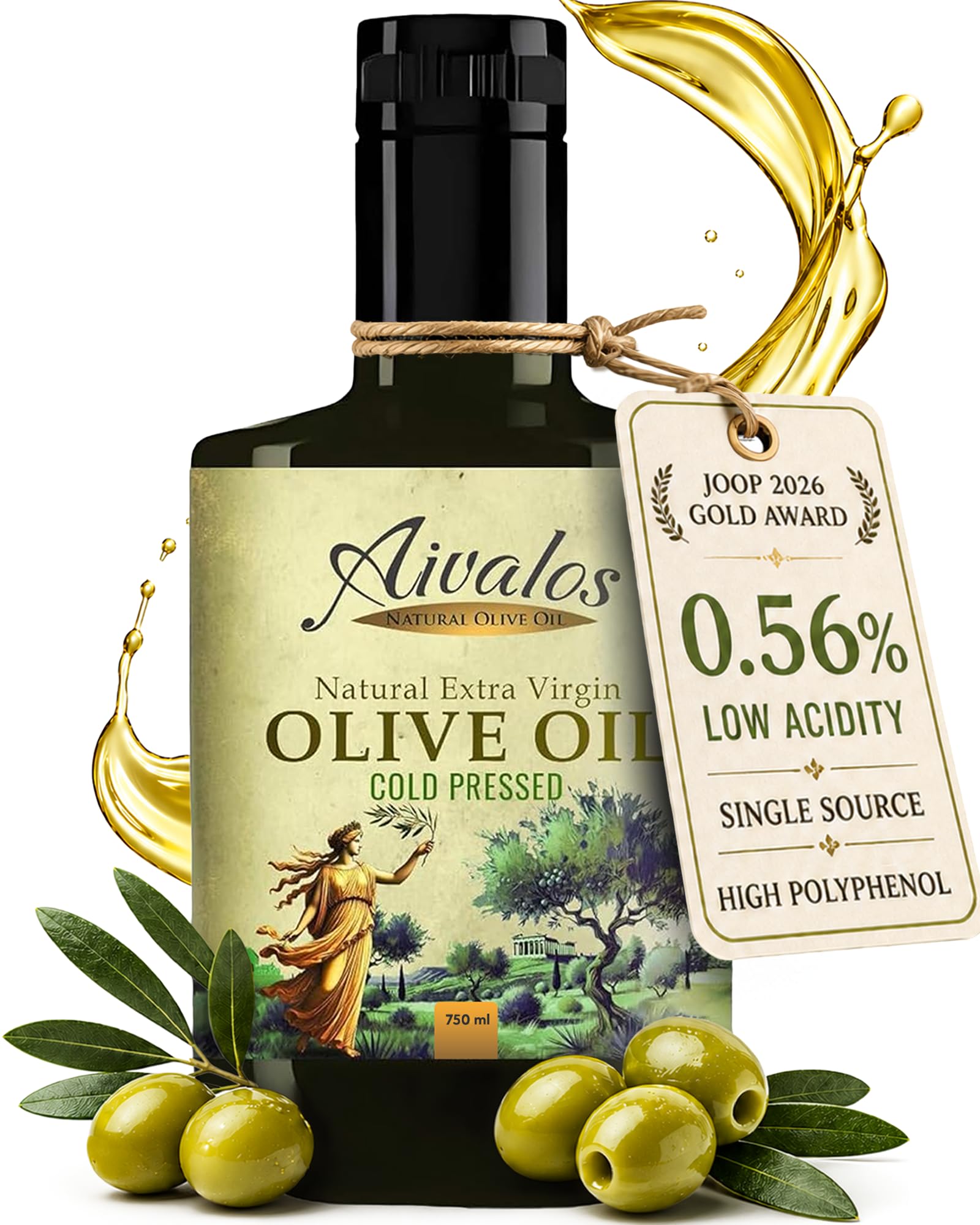 Aivalos Extra Virgin Olive Oil – Single Estate High Polyphenol Early Harvest EVOO, 750ml
