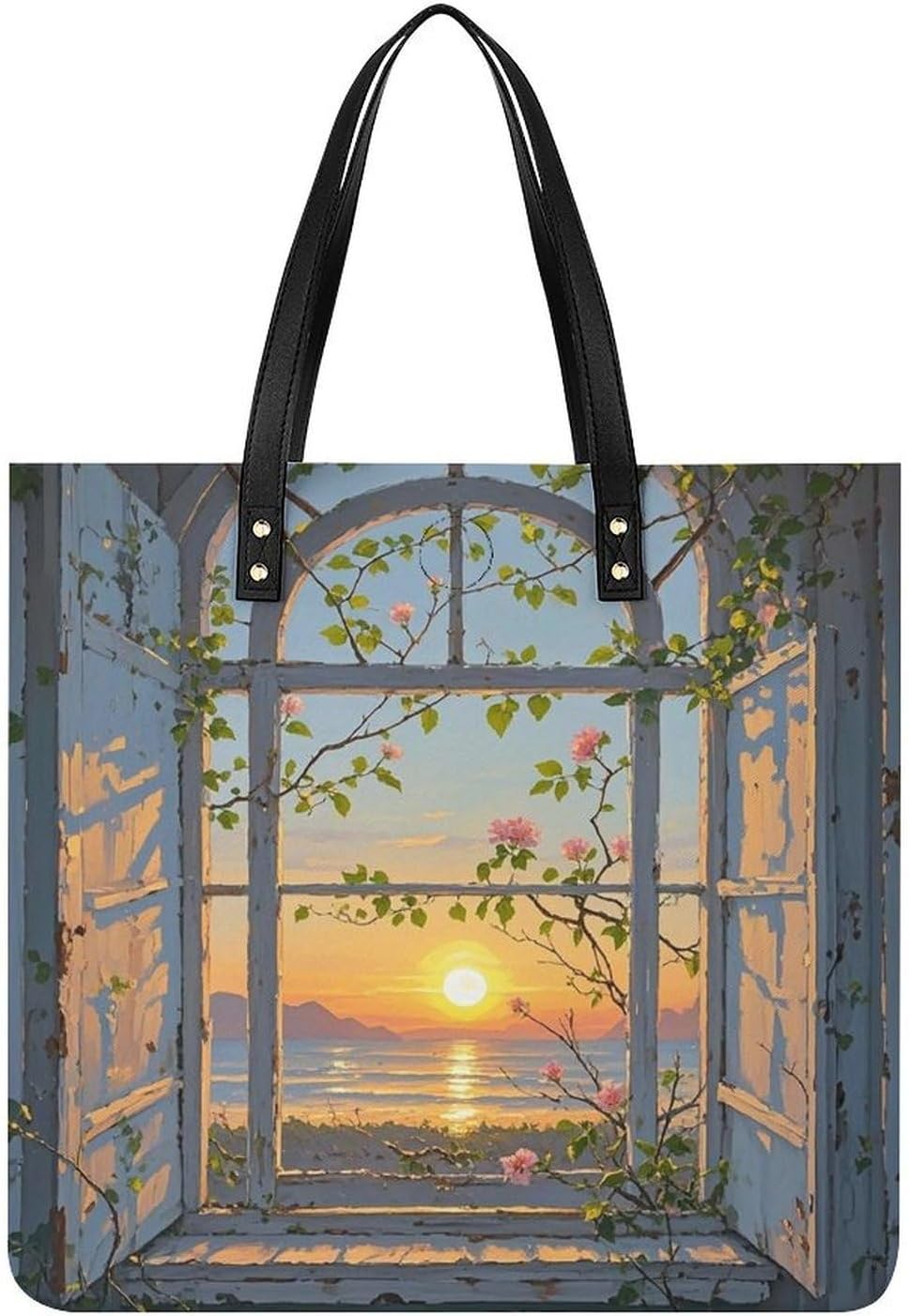 When The Sun Goes Down Tote Bag with Magnetic Buckle Reusable Grocery Bags Lightweight Cross Body Handbag for Daily Essentials