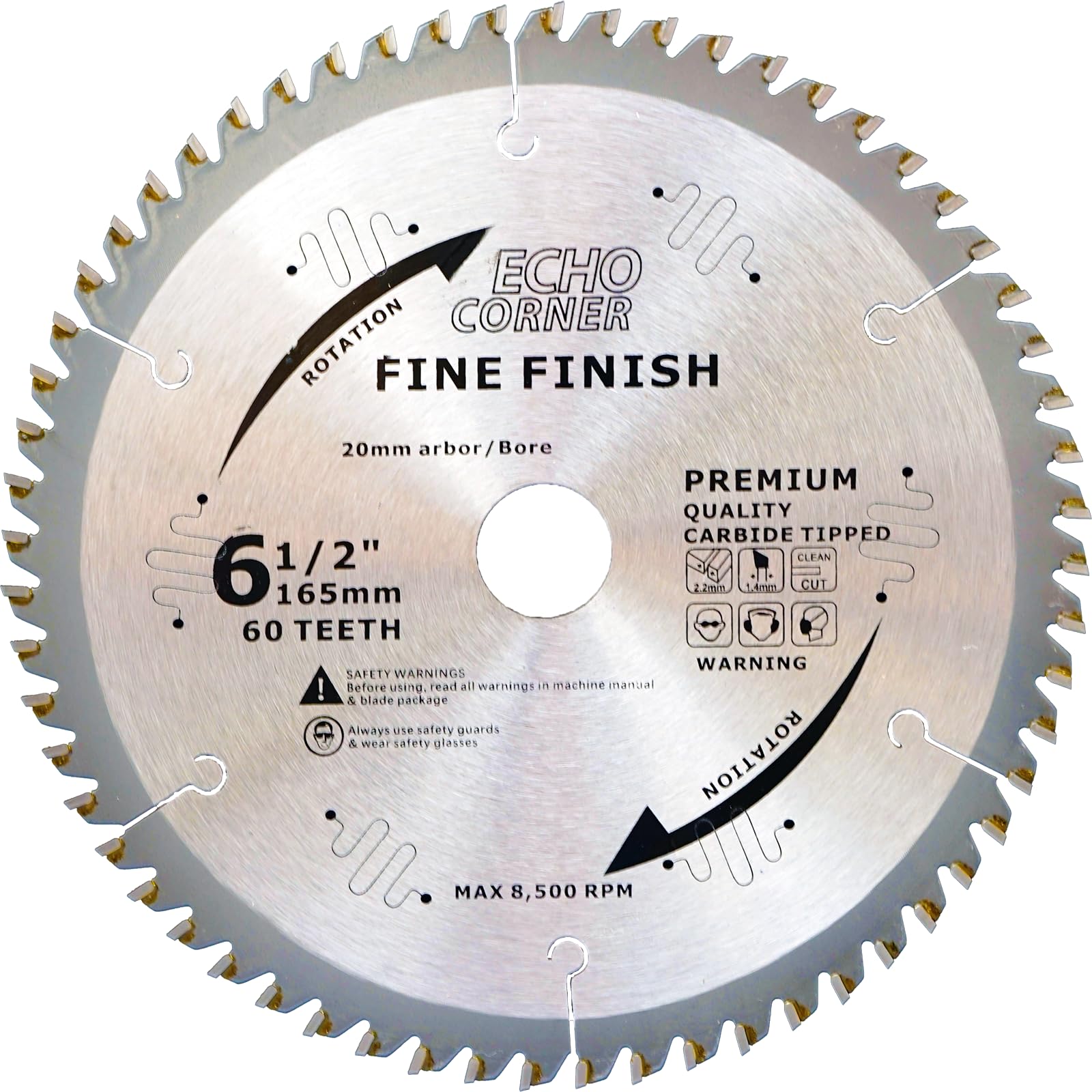 6-1/2-Inch (20mm Arbor) 60-Tooth Track Saw Blade Plunge Saw Blade for Fine Finish Fine Cut Wood