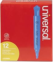 Vista 1 de Universal Resaltadores de escritorio, tinta azul fluorescente, punta de cincel, barril azul, docena
