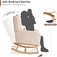 Vista 3 de HCHAIRH Mecedora para cuarto de bebé, sillas mecedoras para lactancia con cojín lumbar, cómodas mecedoras modernas con respaldo alto para cuarto