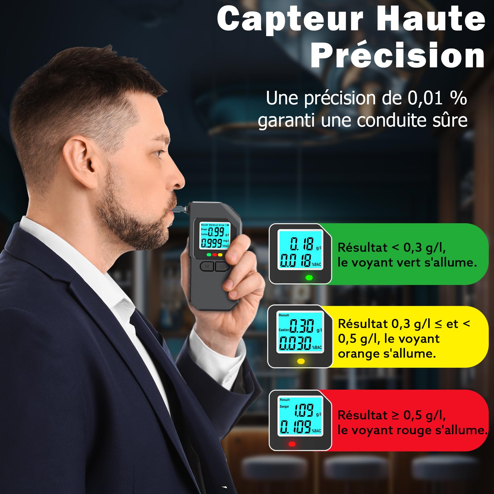 Ethylotest Electronique, Etiloteste Electronique Écran LCD, Portable Alcotest avec Mémoire Affichage Numérique avec 20 Embouts pour Usage Test Person Professionnel Domicile