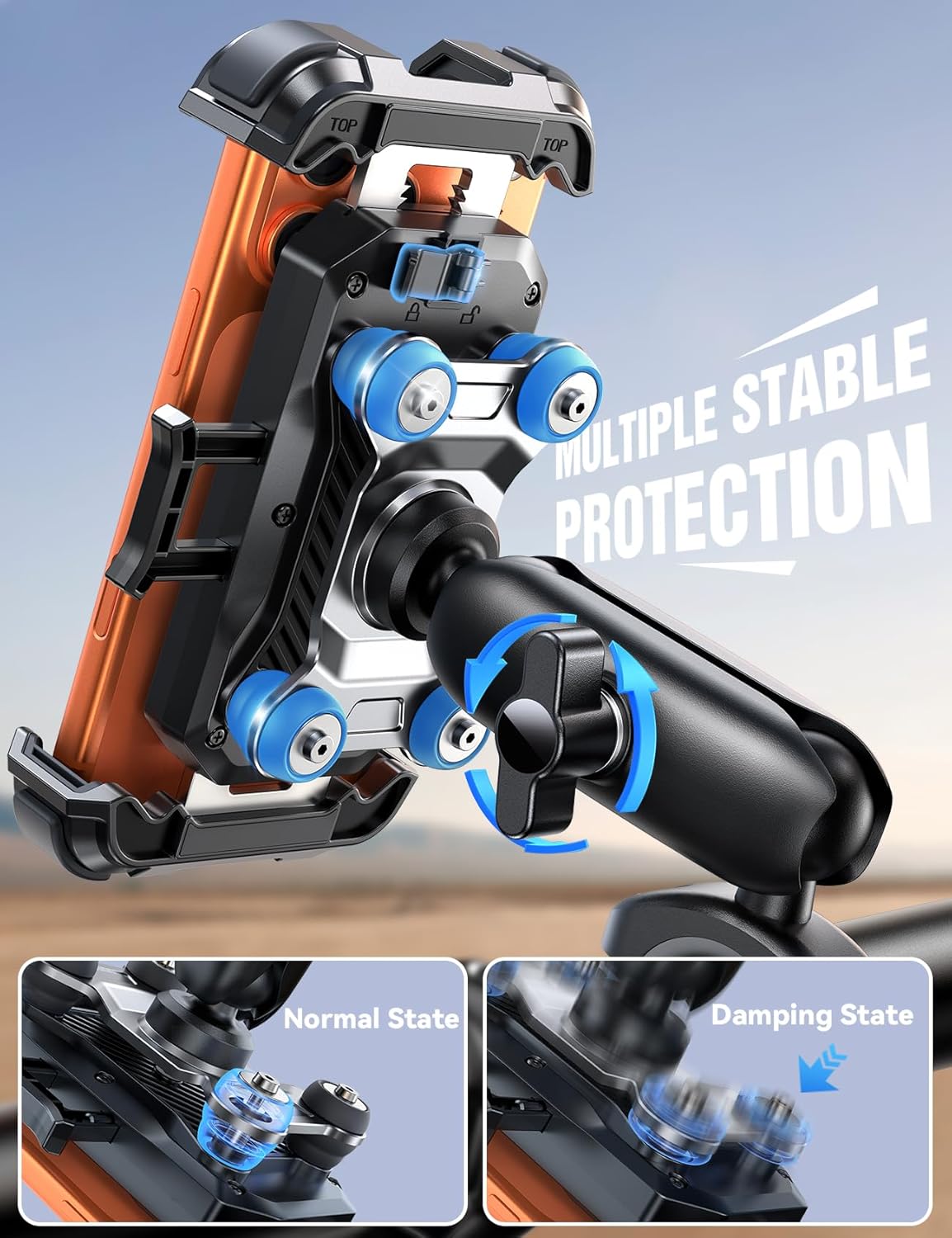 JOYROOM Motorcycle Phone Mount Holder - [Dual Vibration Dampener]150mph Anti-Shock Phone Holder for Motorcycle [Metal Extension Handlebar Clamp] Bicycle Bike Phone Holder Mount for 4.7-7" Cell Phones