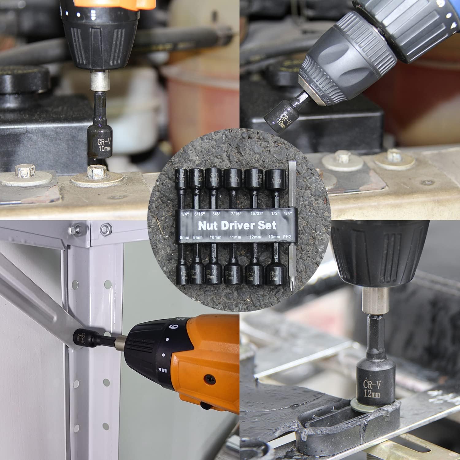 MacWork 14PC Power Magnetic Nut Driver Drill Bit Set Socket Bit Adapter metric&SAE Socket for Wrench Screw 1/4" Driver Hex