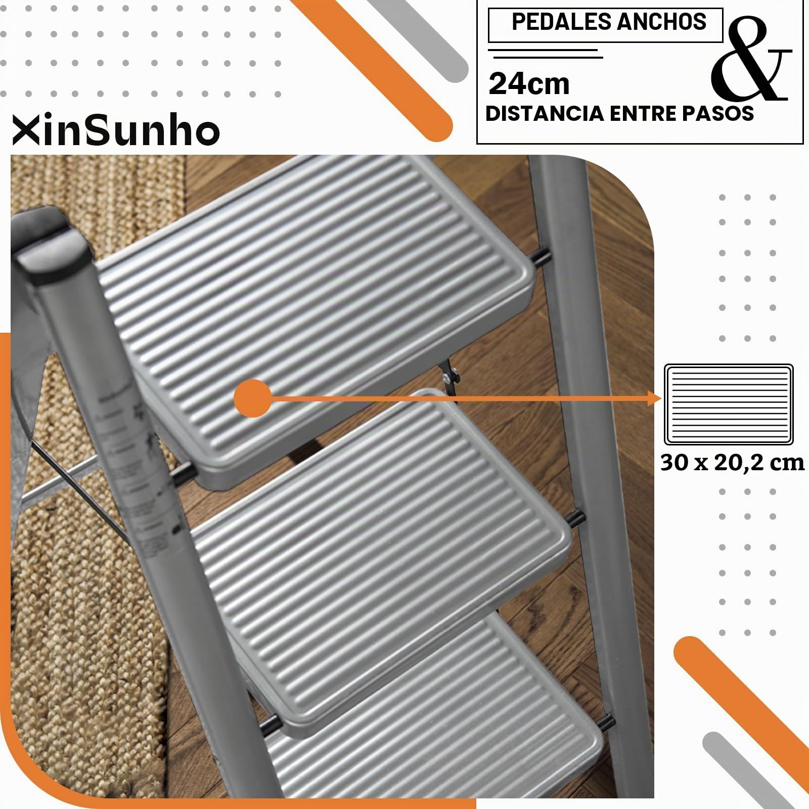 XinSunho Escalera Plegable de 3 Peldaños, Escalera de Tijera con Amplios Peldaños Antideslizantes, 3 Peldaños, soporta hasta 150 kg, Escalera portátil para el hogar, Gris