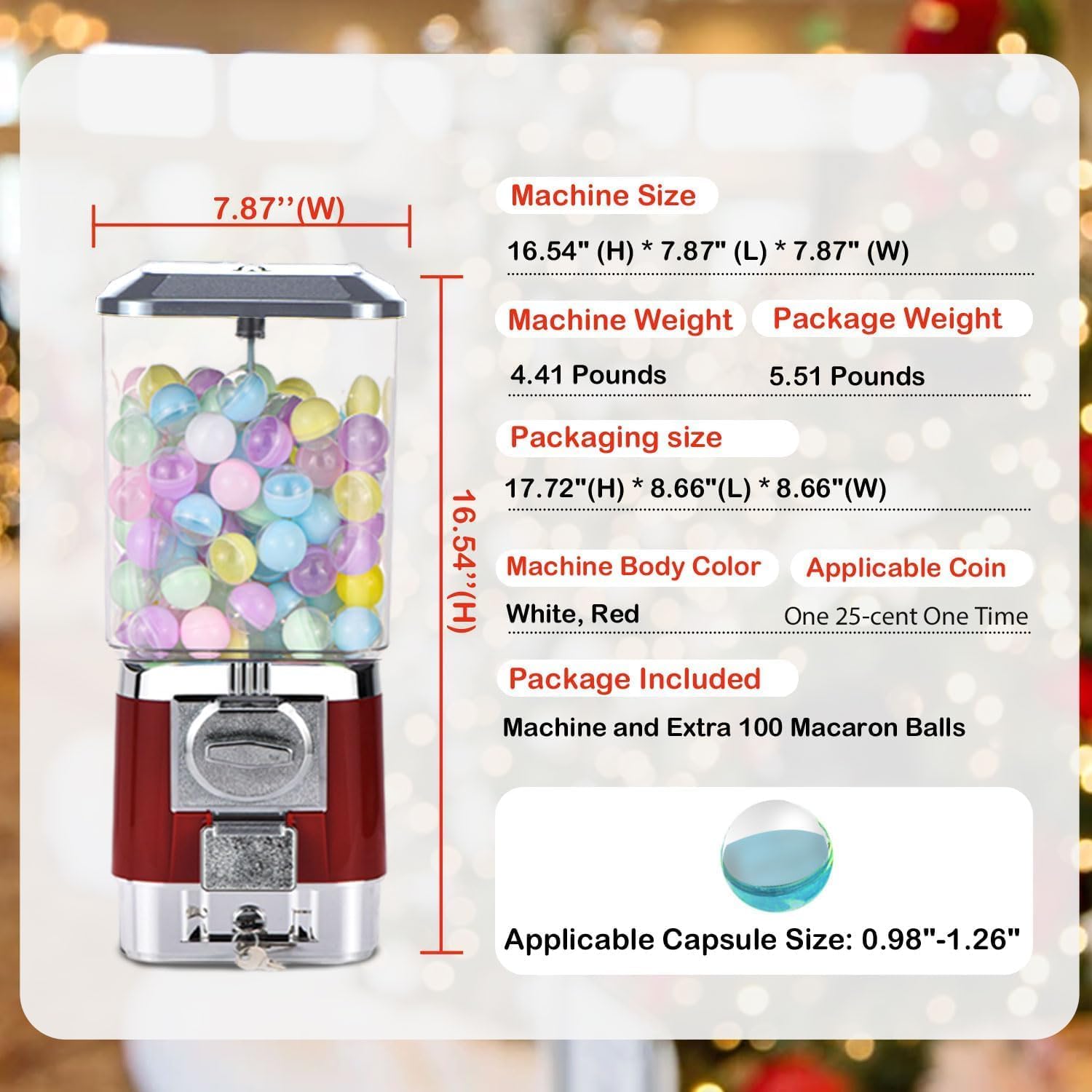 Gumball -Maschine für Kinder, Süßigkeitenautomaten, 200 Leere Kugeln, 100 Edelstahl -Token, Münzbaus betriebene Bubble Gum Machine für Spielgeschäfte Yellow Silver Drawer