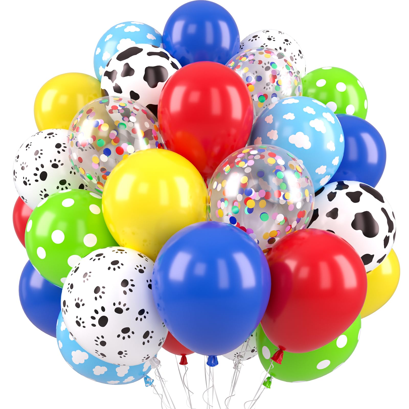 Red Yellow Blue Balloons, Toy Theme Balloon, Dog Paw Cow Print Balloons Blue Cloud Balloon for Carnival Circus Theme Birthday Boys Baby Shower Party