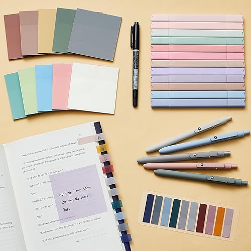 Miniatura 7 de Jutom Kit de 29 anotaciones de libros, resaltadores estéticos, juego de bolígrafos de gel, marcadores de notas adhesivas, marcadores de doble
