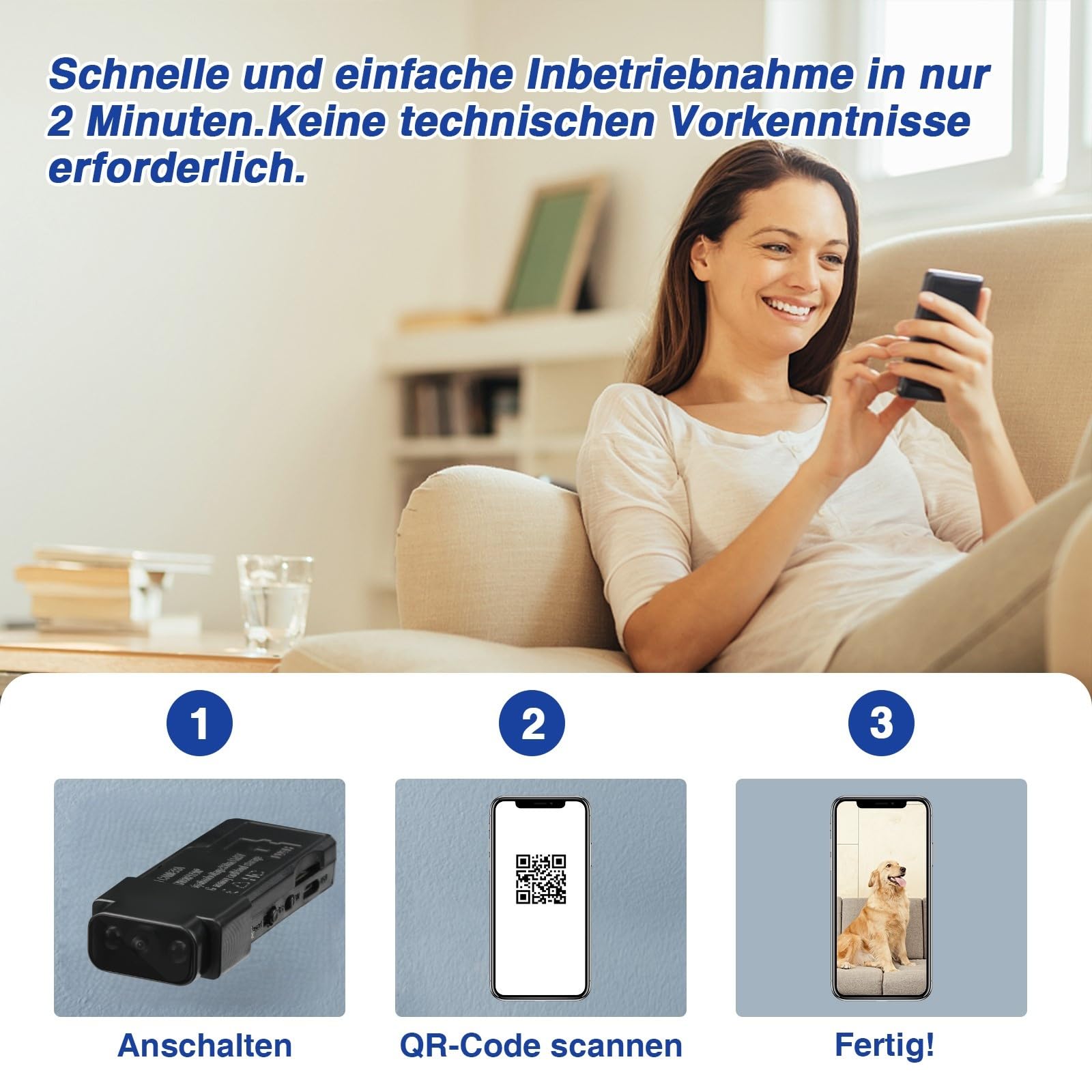 WIWACAM Mini kamera 2K UHD WLAN smukły prostokąt | Inteligentne wykrywanie ruchu