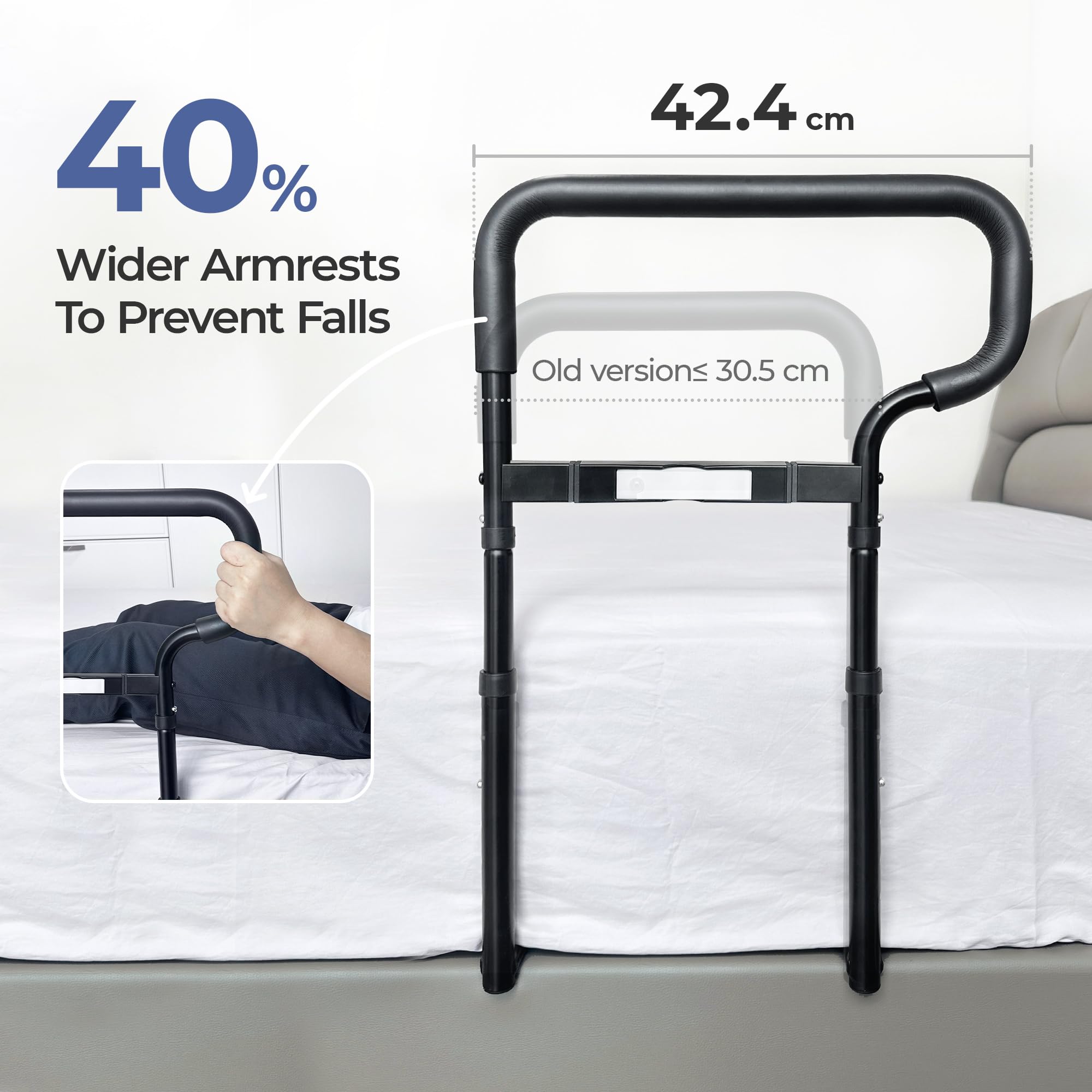 NIMOOD C2 Pro Barriera Letto, Sponda Letto con corrimano più ampio Anticaduta per Anziani e Disabili, Regolabile in Altezza, Luci a LED per Evitare Cadute Notturne, Stabile con Cinghia di Sicurezza