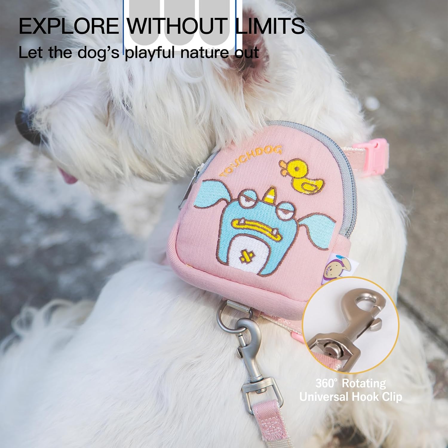 Monster Cool Dog Harness - Breathable Mesh Vest with Detachable Backpack for Small Dogs, Lightweight Escape-Proof Design (Lazy William Pink, S)