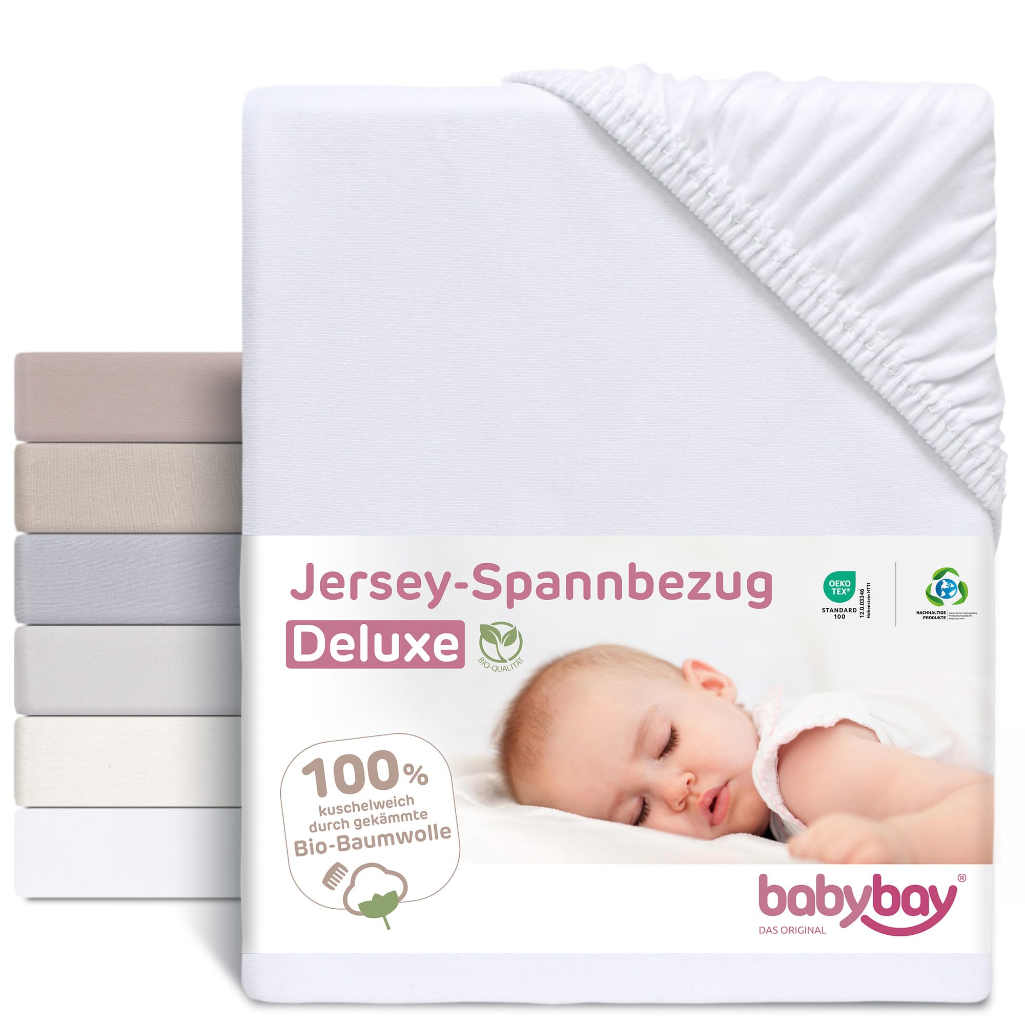 Babybay Cotton Jersey Cover for bedside sleeper Cot, White