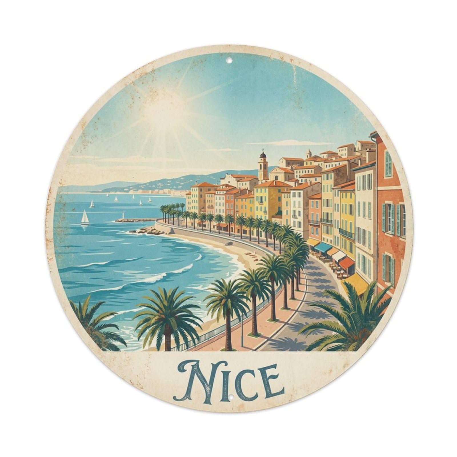 Travel Vintage France Nice Metal Tin Sign
