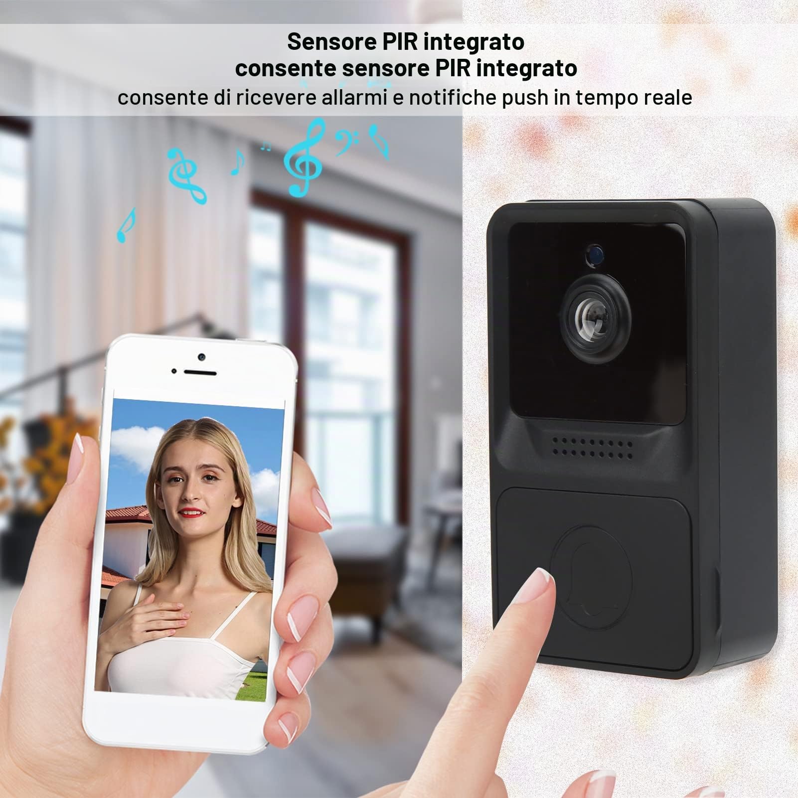 Videocitofono WiFi 2,4 Ghz, campanello wireless, campanello audio bidirezionale con videocamera Campanello intelligente con batteria 1000 mAh compatibile con IOS Android