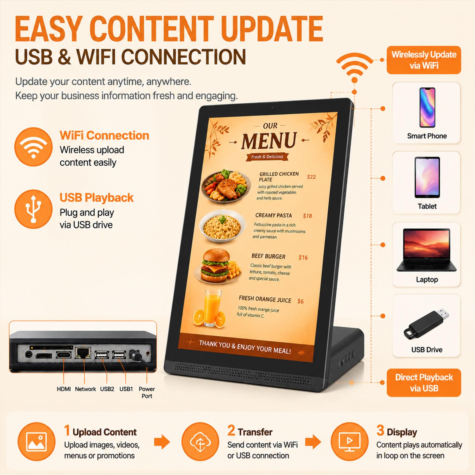 Pannello Menu Digitale per Ristoranti 15,6 Pollici, Schermo Digital Signage Touchscreen con WiFi USB, Display Elettronico per Menu, Offerte e pubblicità