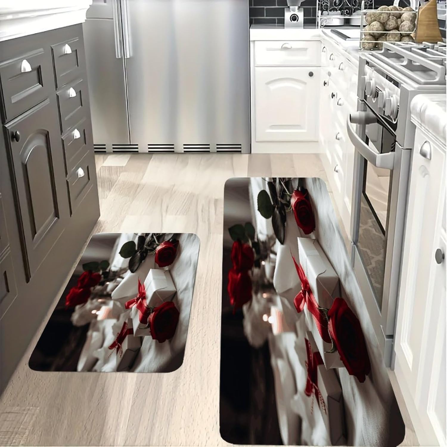 Gifts and Roses Kitchen Mats with 2PCS Non-Slip Washable,Kitchen Rug Heavy Duty Durable, Floor Mats for Kitchen,Office,Sink,Laundry