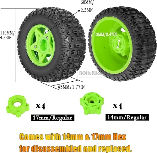 Miniatura 16 de Ruedas y neumáticos hexagonales RC de 0.472 in/0.551 in para camión escala 1/10, neumáticos de camión RC para 1/10 Slash 2WD 4×4 Senton Axia1 L0SI