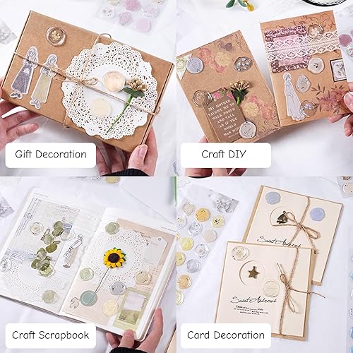 Miniatura 7 de URROMA Calcomanías de sello de cera ámbar transparente, 54 piezas de sellos de sobres con temática floral, calcomanías adhesivas para Navidad,