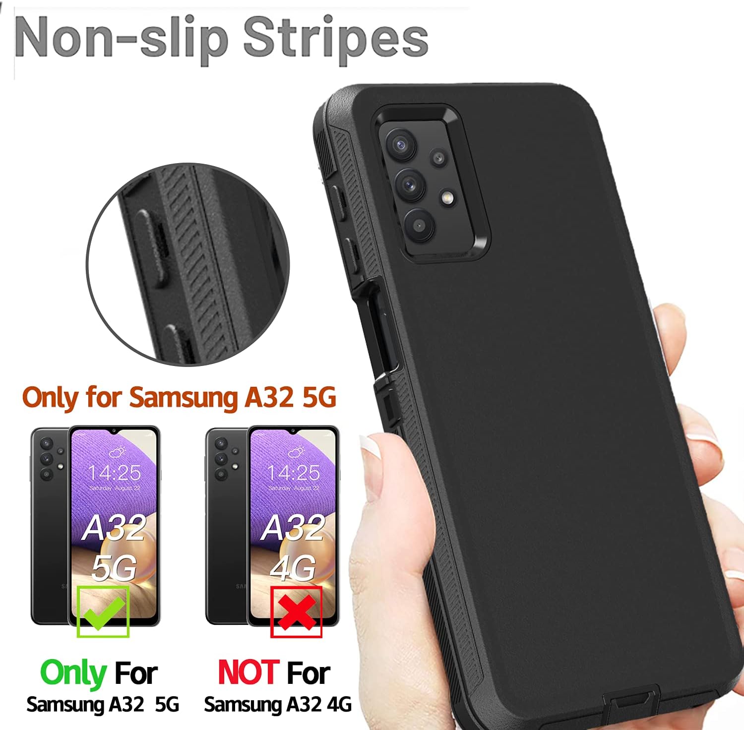 for Galaxy A32 5G case, Heavy Duty case [Not Fit 4G],[ with Clip],[Shockproof] [Dropproof] [Dust-Proof] (Black)