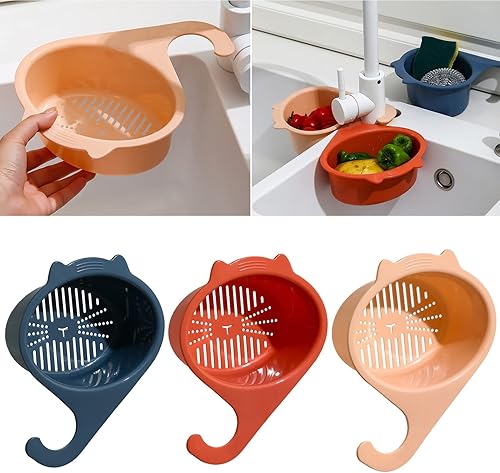 Miniatura 5 de Colador para colocar sobre el fregadero, cesta de drenaje para lavar verduras y frutas, escurrir pasta cocida y platos secos, se cuelga en el grifo,