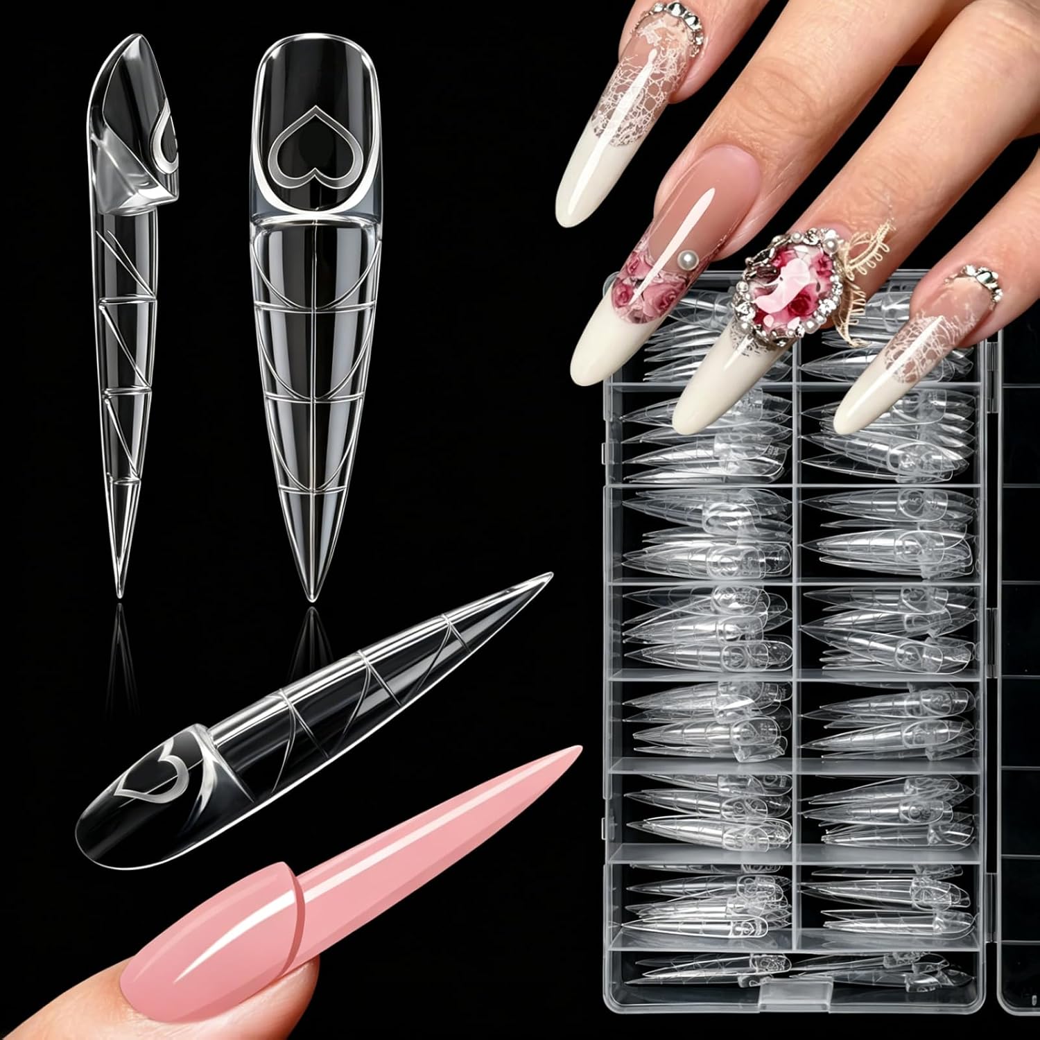Kiiwah 150 sztuk Popit Paznokcie do francuskiego manicure'u, wielokrotnego użytku, zestaw podwójnych kształtów paznokci, zestaw kapsułek amerykańskich do przedłużania paznokci, żelowy, poliżelowy