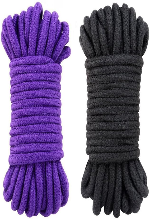 !All Purpose Ropes 2-Pack 32 Feet 10M- Soft Twisted-Cotton Braided -Knot Tying Rope (Black/Purple/)
