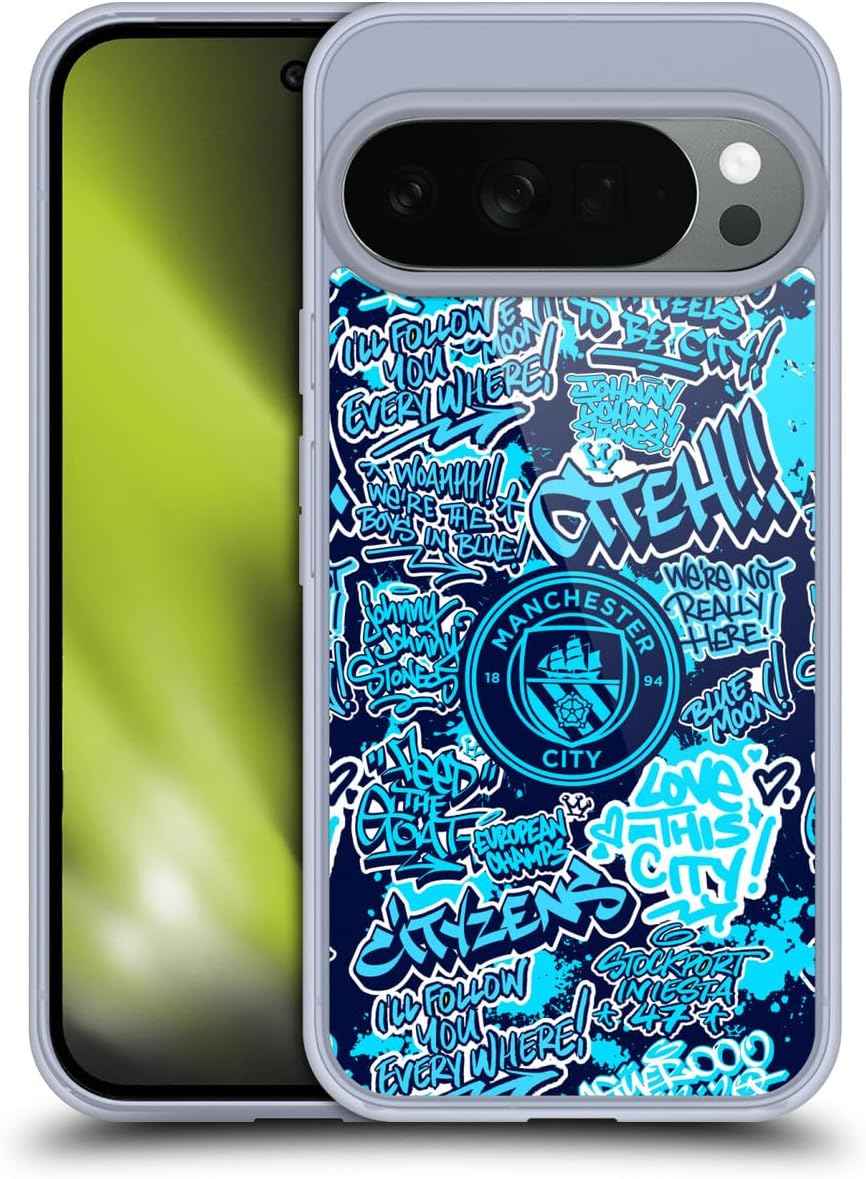 Head Case Designs Officially Licensed Manchester City Man City FC Patterns Graffiti Tags by Murwalls Gel Case [Military Grade Protection] Compatible with Google Pixel 10
