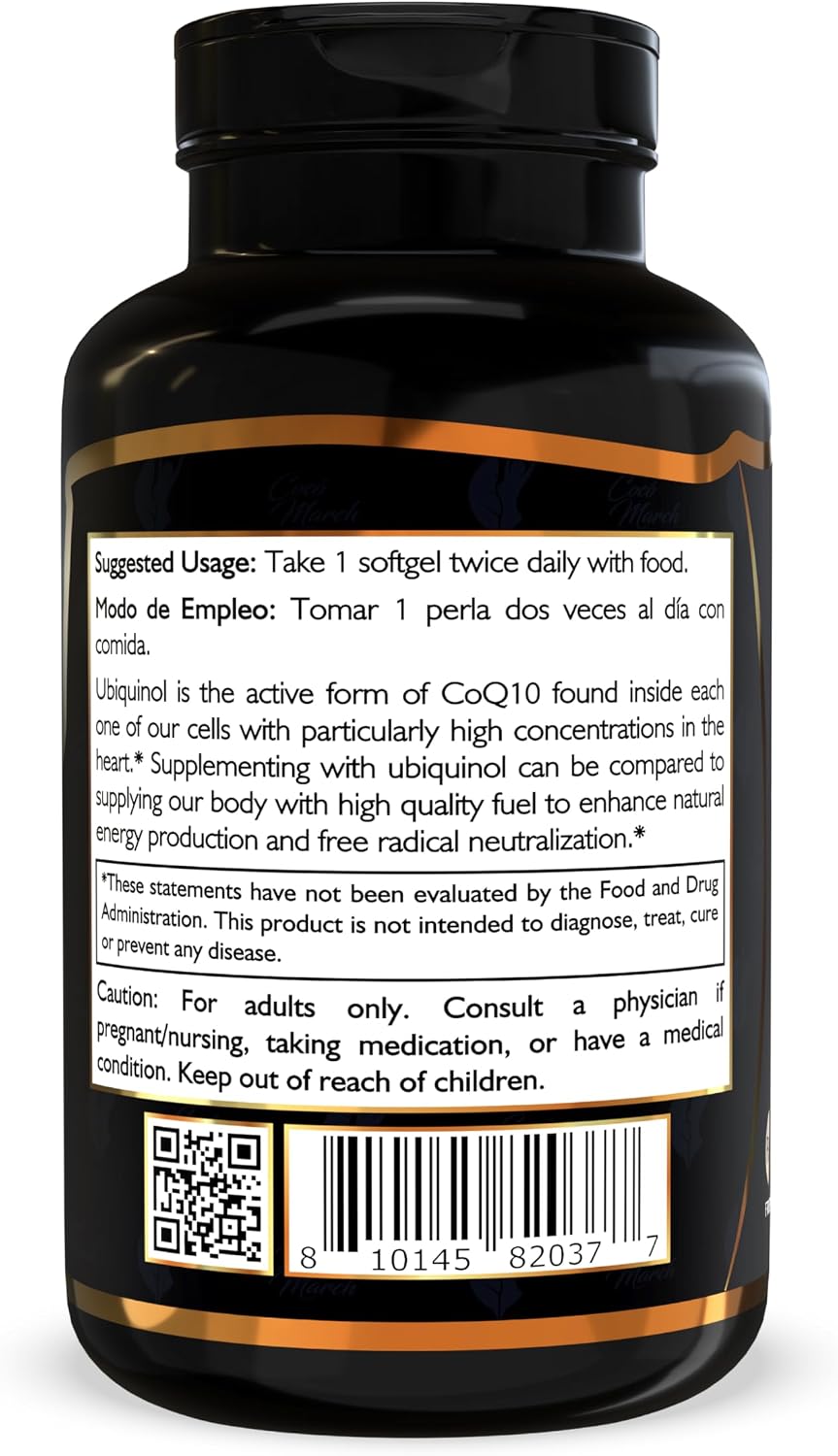 Cocó March N.M.D Activated CO-Q10 -Supports Heart Health Promotes Natural Energy Production - Gluten Free, Soy Free, Paleo Friendly, Keto Friendly, Dairy Free - 60 Softgels