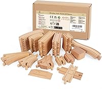 Vista 7 de Wooden Train Tracks 58 Piece Set, Track Expansion and 9 Distinct Pieces - 100% Compatible with All Major Brands Including Thomas Wooden Railway