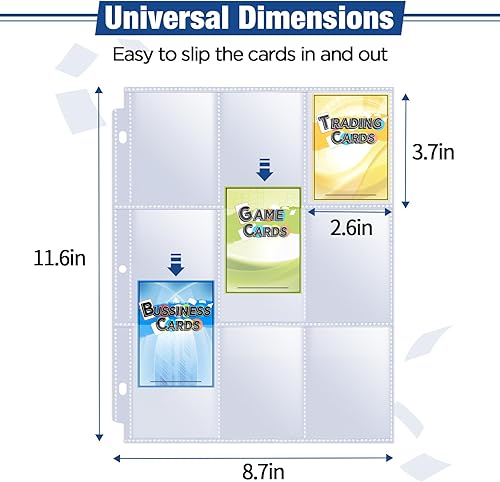 Miniatura 5 de Fabmaker - Funda para tarjetas coleccionables de doble cara con 648 bolsillos, 9 bolsillos para carpetas de 3 anillas, fundas duraderas para