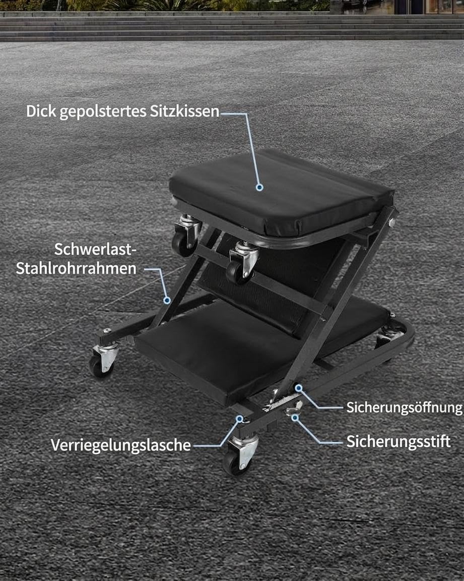 2-in-1 Montagerollbrett, Werkstattliege, 6 Rollen, 136 kg, Schwarz