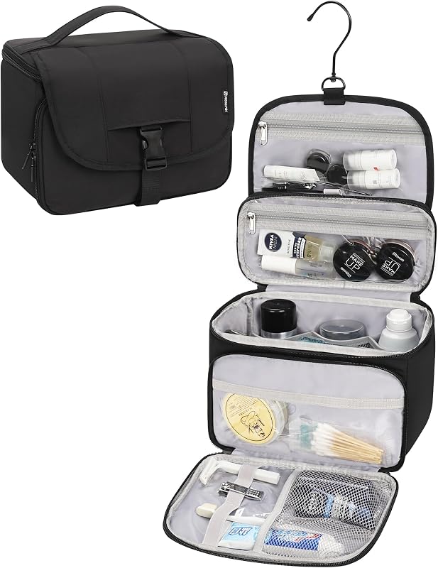 Toiletry Bag for Men, Hanging Toiletries Bag for Women Water Resistant Dopp Kit Shaving Bag, Travel Essentials Large Capacity Organizer Case for Toiletries Accessories, Black