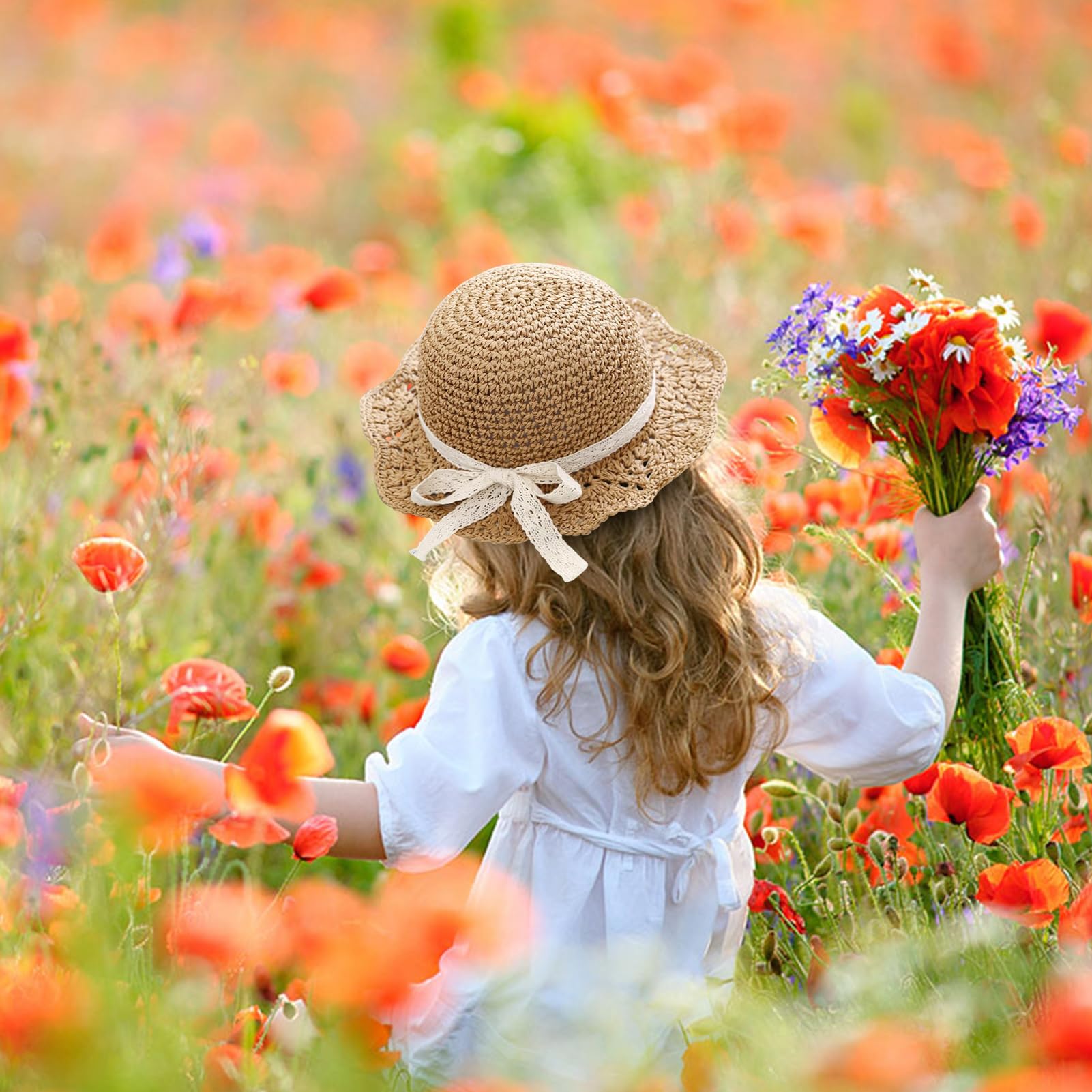 Sombrero de paja para niñas con gafas de sol redondas de flores, plegable de verano, ala grande, girasol, lazo, playa, sombrero de paja para niños, 2-6T