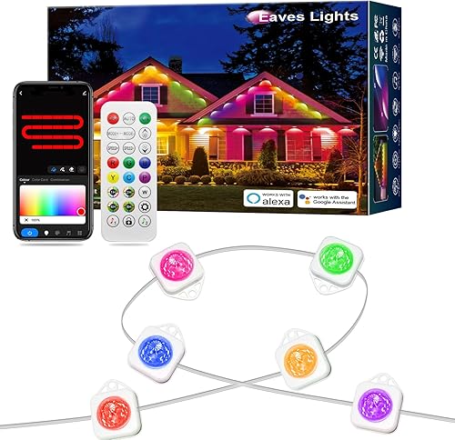 LemonNova Luces permanentes para exteriores Pro, 60 pies con 44 luces LED blancas cálidas y frías, luces de aleros estrellados IP67 impermeables,