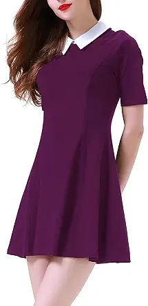 Aphratti Women's Short Sleeve Peter Pan Collar Cute Skater Dress Fit and Flare A-Line Casual Dresses