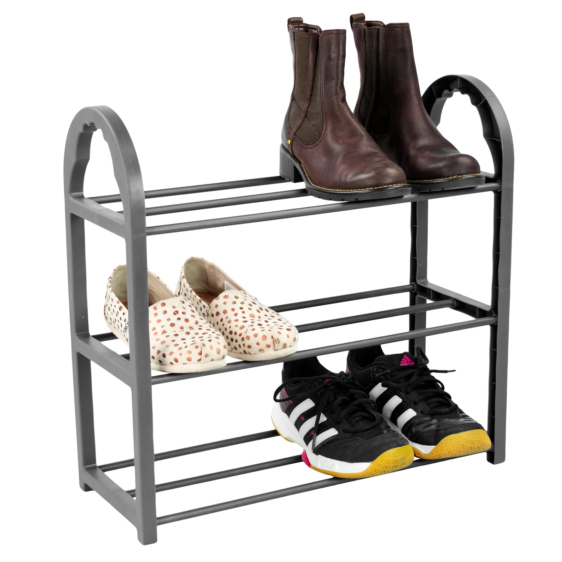 SHOE RACK SMALL STORAGE SHELF ORGANISER 3 TIER COMPACT SPACE SAVING STAND SLIM