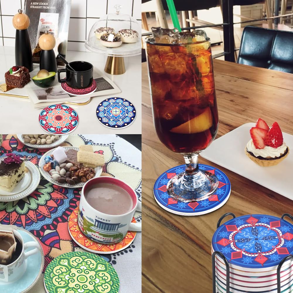 Newk Coasters for Drinks Set of 8 Ceramic Absorbent with Metal Holder - Image 3