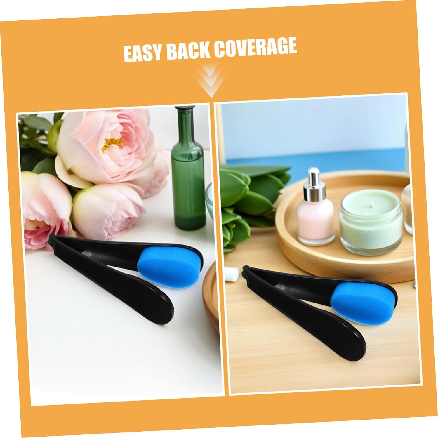 Angoily 2pcs Foldable Lotion Applicator Brush for Back and Body with Blue Sponge Pads, Cream Sunscreen and Lotion Application Tool for Easy Self-Application