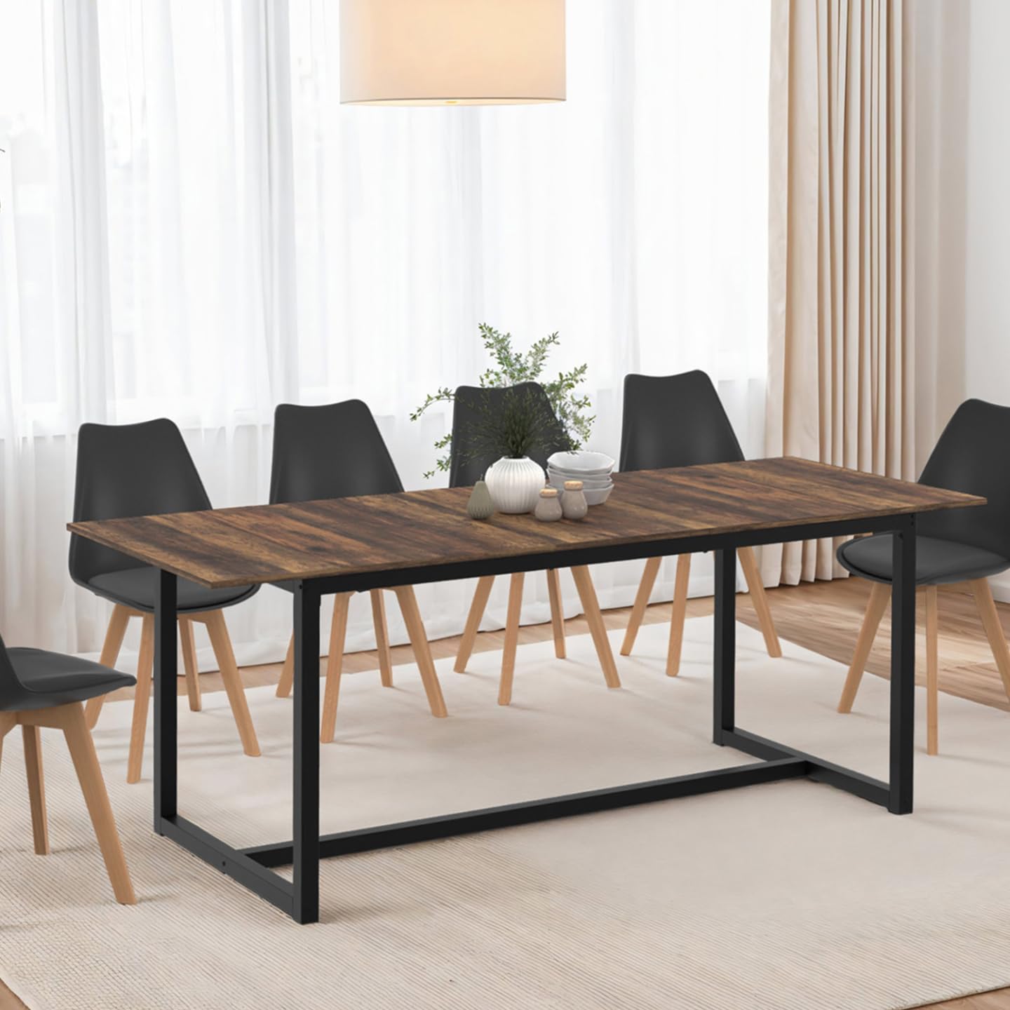 IDMarket - Mesa de comedor extensible rectangular Hawkins 6-10 personas madera oscura 160-200 cm