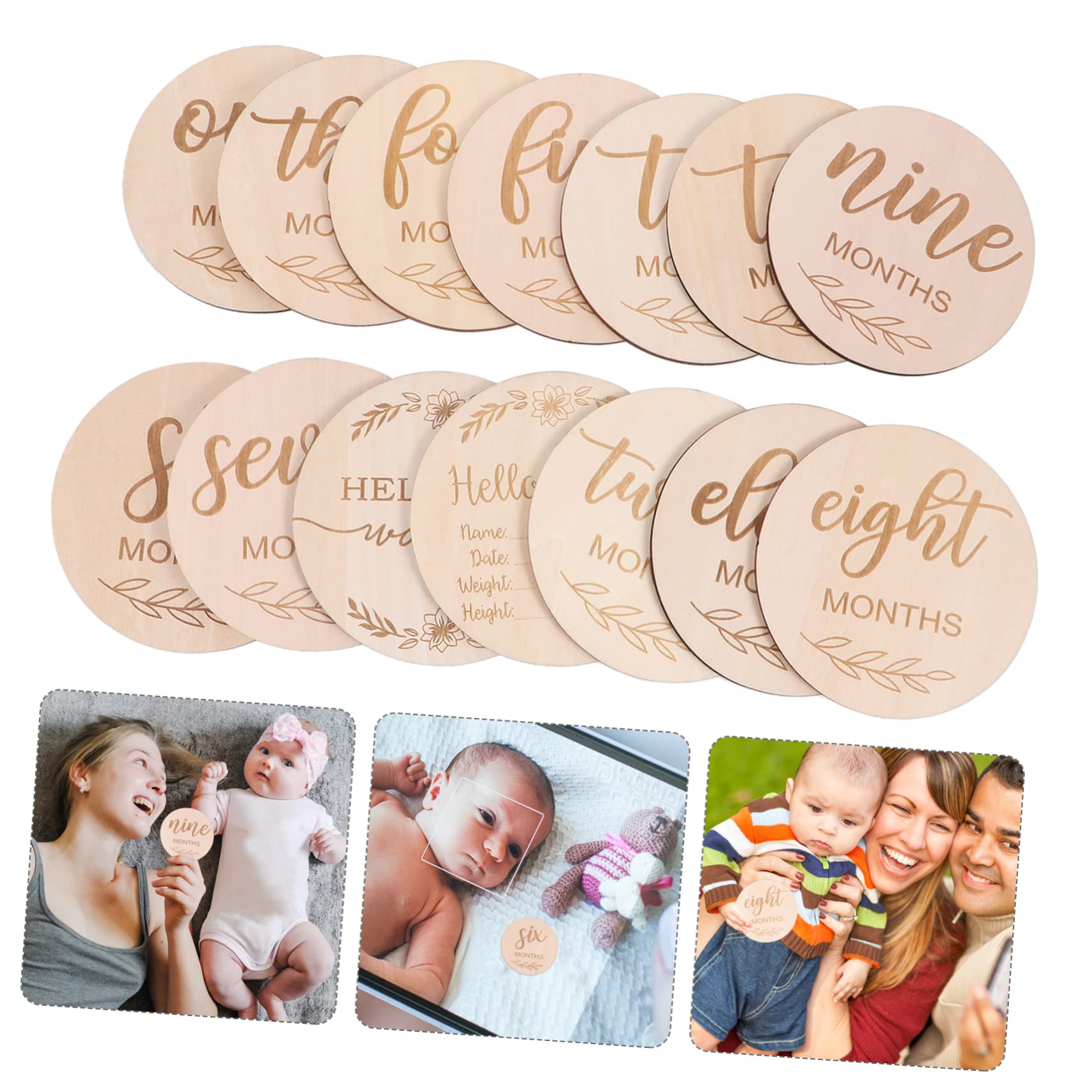 Set Biglietti Milestone Per Neonato - Carte Mensili In Legno Per Foto