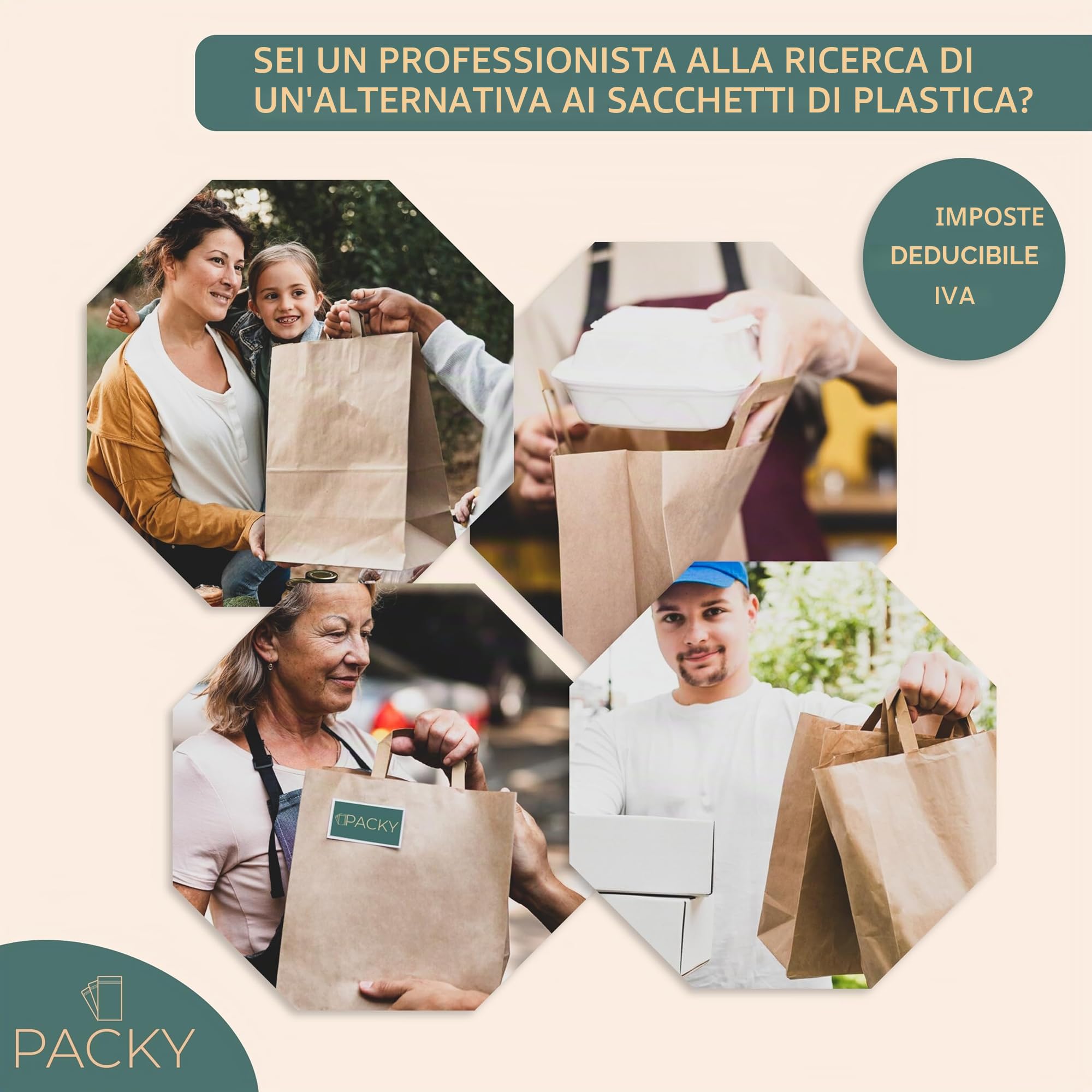 PACKY - Sacchetti Carta Con Manici 22x28x10 Cm - 250 Pezzi - Buste Carta | Ampia scelta
