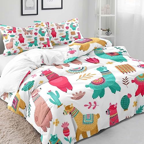 Miniatura 3 de LUVIVIHOME Juego de funda de edredón de 2 piezas, color verde azulado y rosa, juego de ropa de cama individual, ropa de cama de alpaca, funda de