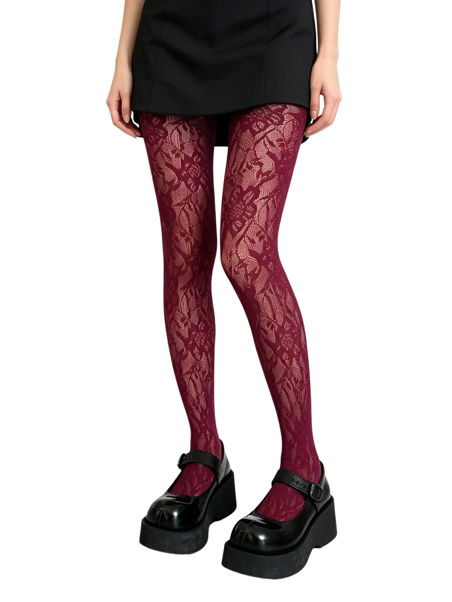 Malustar Patterned Fishnet Tights (Daisy Burgundy)