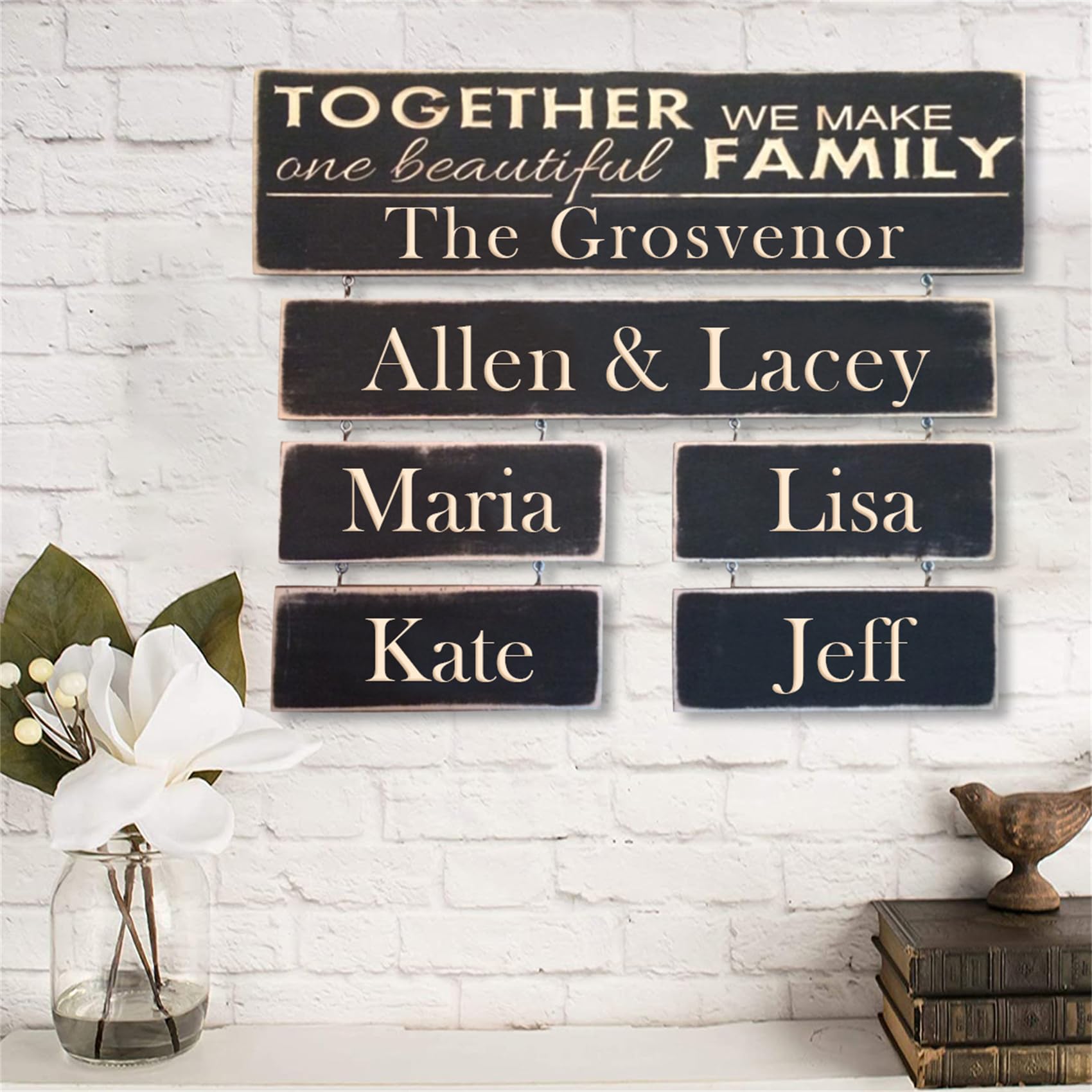 GGUIUIC Personalized Together We Make One Beautiful Family Sign with 1-15 Names Custom Grandparent Family Hanging Wood Sign for Parents Family Tree Housewarming Gift for Grandmother Grandfather Mom