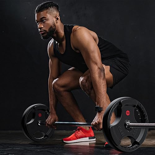 Miniatura 7 de GIKPAL Placas de peso de goma, placa de agarre olímpico de 2 pulgadas para levantamiento de pesas y entrenamiento de fuerza, juego de placas de peso