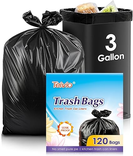 Miniatura 9 de Teivio - Bolsas de basura fuertes de 1.3 galones (ajuste de 1.2-1.3 galones), 120 bolsas de basura fuertes, bolsas de basura pequeñas, se ajustan a