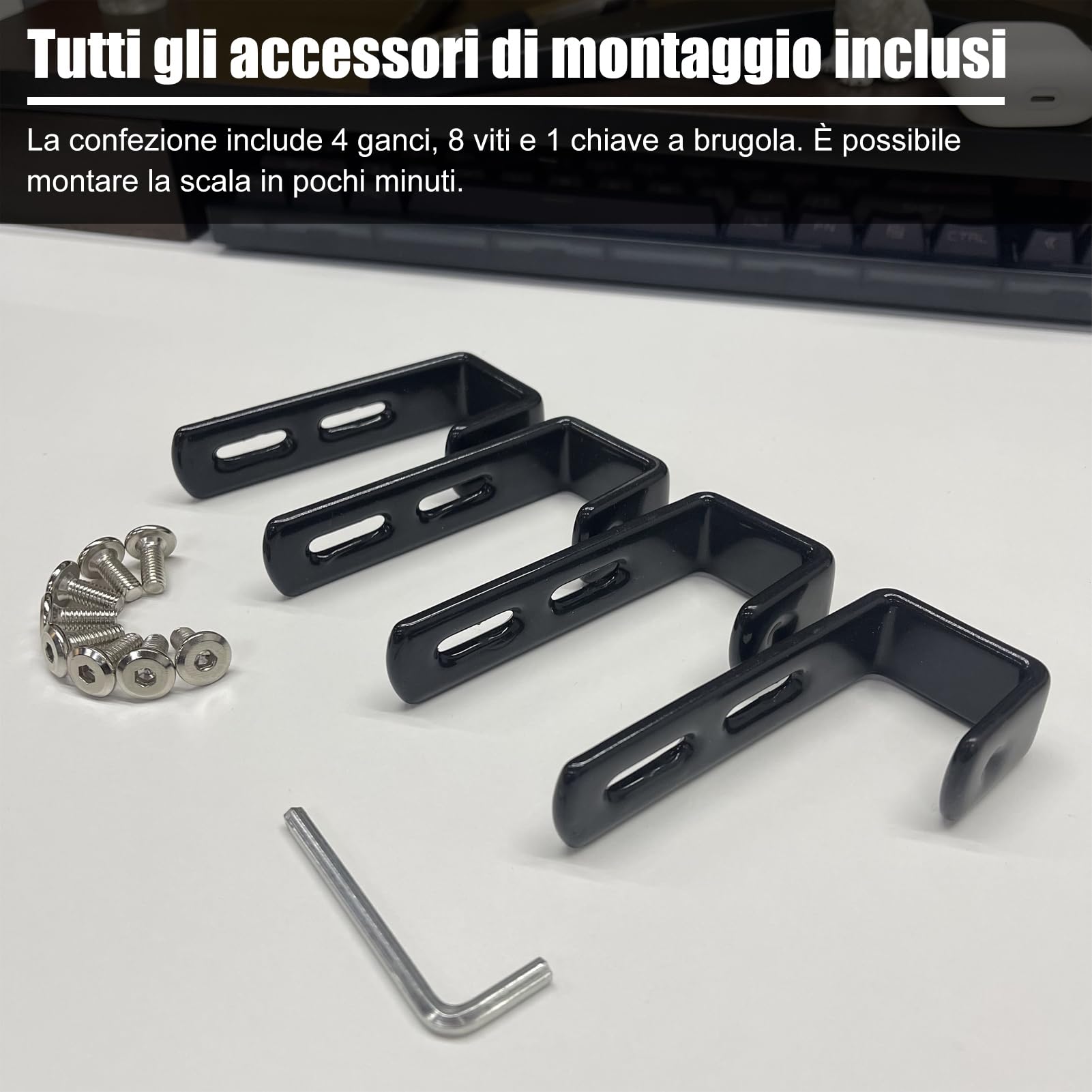 Scala per Letto a Castello Camper 127/140/152/168 cm, Scala Robusta per Letti Roulotte con 4 Ganci e Tappi di Protezione, Scaletta in Metallo per Letto Singolo, Casa, Dormitorio (127cm, Nero)